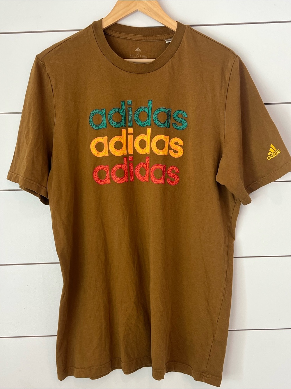 adidas Brown Short-Sleeve Tee with Teal, Yellow &‎ Red Logos